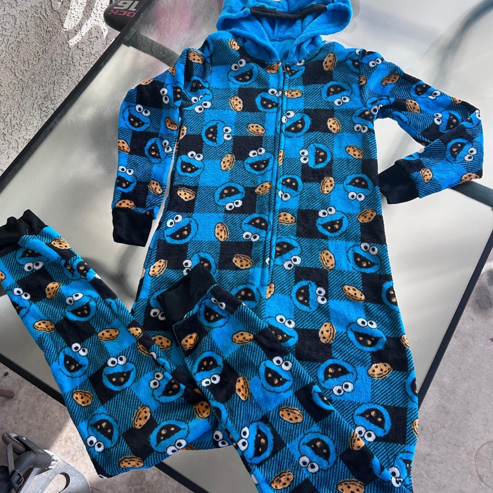 Blue Cookie Monster Adult Onesie NEW